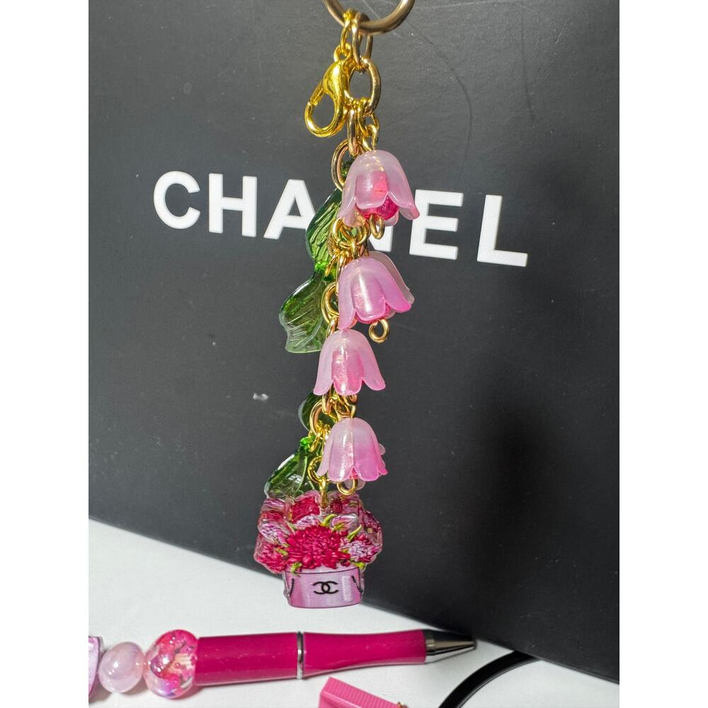 Handmade Blush Garden Luxe Set Pink Floral Charm + Matching Beaded Pen Bundle - Picture 6 of 6